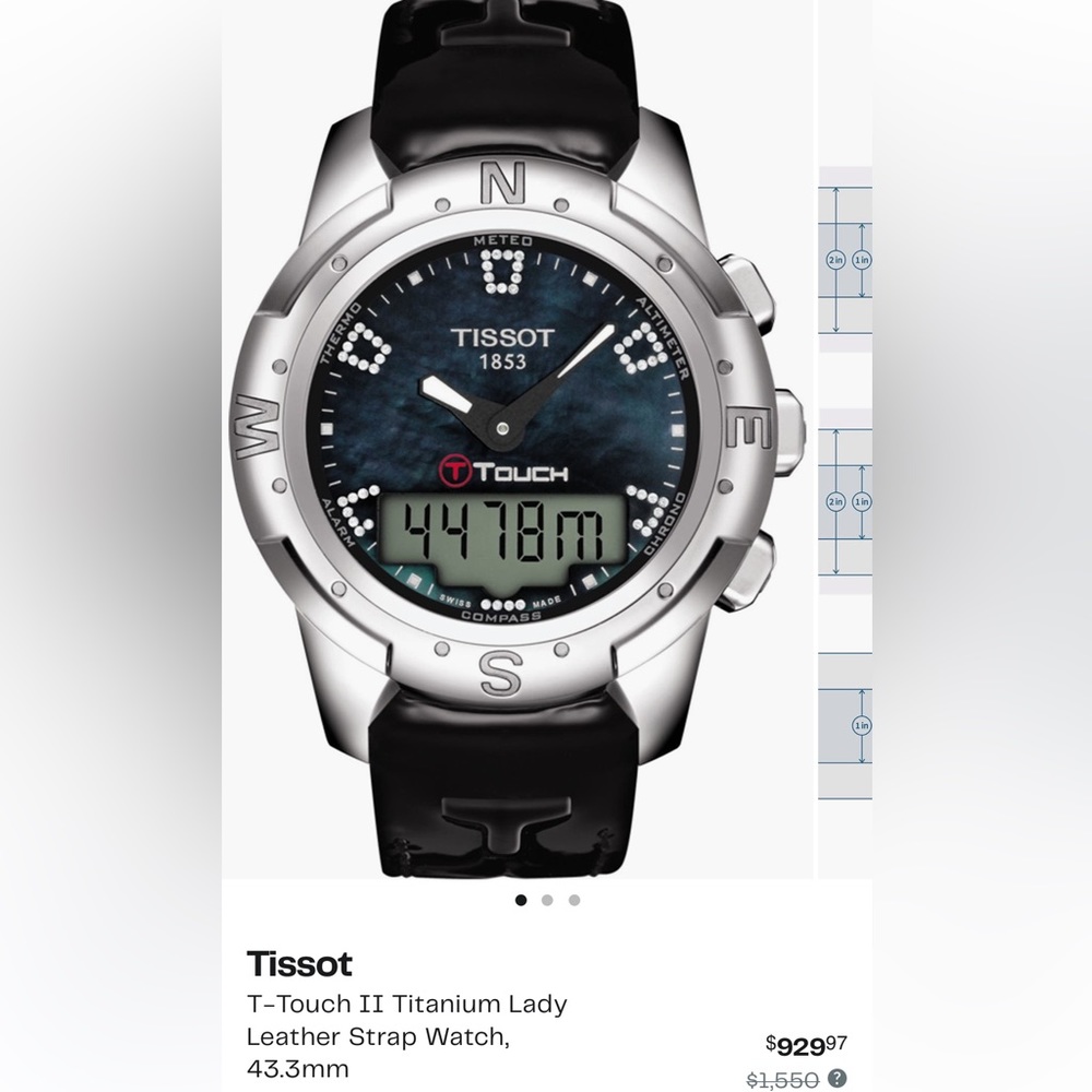 New with tags- Tissot Watch- T-Touch II Titanium with mother of pearl